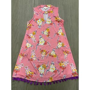 Simply Southern Pink Steer Skull Sleeveless Dress Women’s Small Pockets